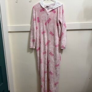 Hello Kitty Women's Pink One-Piece Hooded Pajama/Onesie (M)